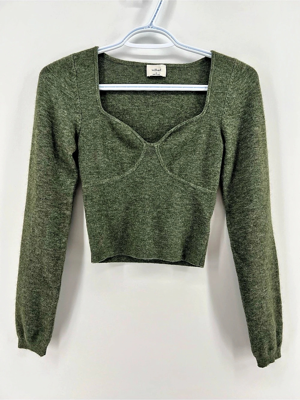 Aritzia Wilfred Greer Sweater Sage Green Sweetheart Neckline Size Small